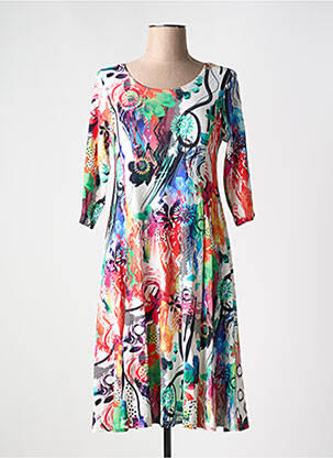 Robe mi-longue imprimé fleurs manches 3/4 rose OLIVER JUNG femme