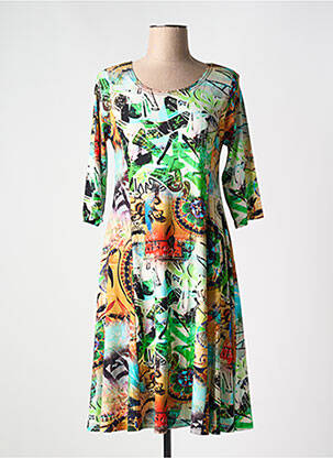 Robe mi-longue manches 3/4 manches 3/4 vert OLIVER JUNG femme