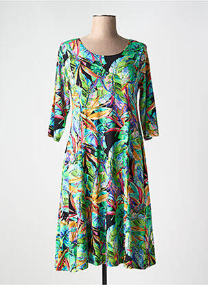 Robe mi-longue imprimé fleurs manches 3/4 noir OLIVER JUNG femme