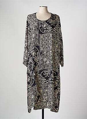 Robe mi-longue imprimé fantaisie manches longues noir G!OZE femme