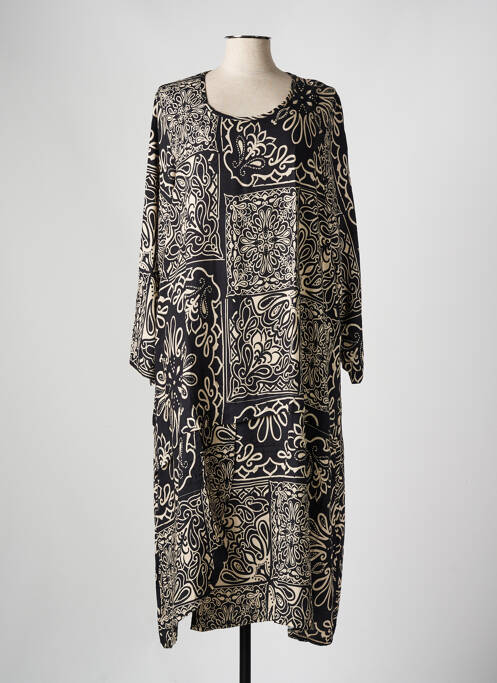 Robe mi-longue imprimé fantaisie manches longues noir G!OZE femme