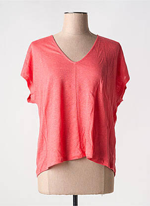 T-shirt col v manches courtes rose LA FEE MARABOUTEE femme