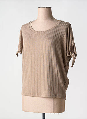 Pull coupe cintrée manches courtes marron CREAM femme