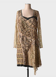 Robe mi-longue manches longues manches longues beige ELISA CAVALETTI femme