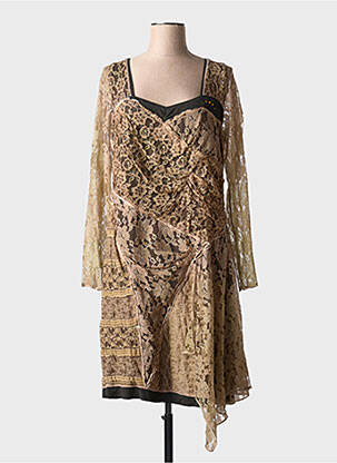 Robe mi-longue manches longues manches longues beige ELISA CAVALETTI femme