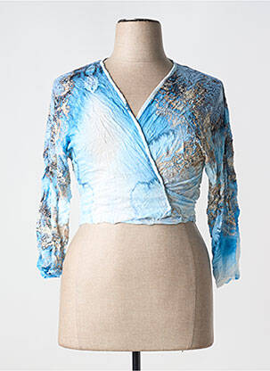Gilet cache-cœur stretch bleu LAUREN VIDAL femme