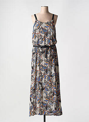 Robe longue imprimé fantaisie fines bretelles noir LA FEE MARABOUTEE femme