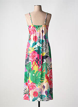 Robe mi-longue imprimé fleurs fines bretelles vert MALOKA femme