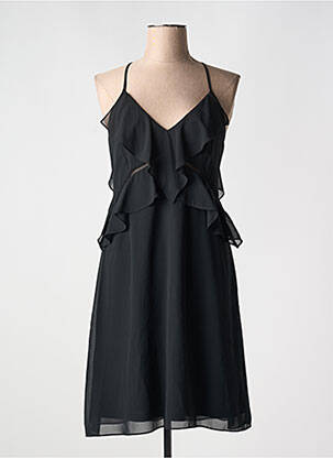 Robe mi-longue tissage crêpe fines bretelles noir JUS D'ORANGE femme