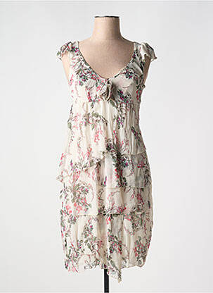 Robe mi-longue imprimé fleurs sans manche rose POUSSIERE D'ETOLE femme