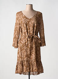 Robe mi-longue imprimé fleurs manches longues marron LA FEE MARABOUTEE femme