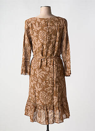 Robe mi-longue imprimé fleurs manches longues marron LA FEE MARABOUTEE femme