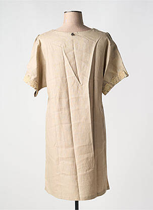 Robe mi-longue tissage crêpe manches courtes beige MALOKA femme