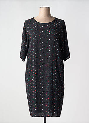 Robe mi-longue tissage crêpe manches courtes noir LA FEE MARABOUTEE femme