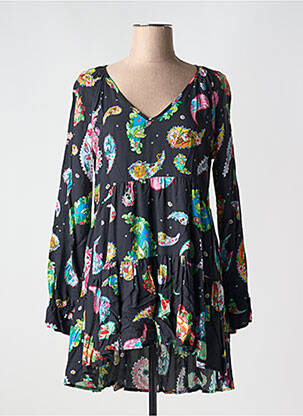 Robe courte coupe évasée manches longues noir PEACE + LOVE femme