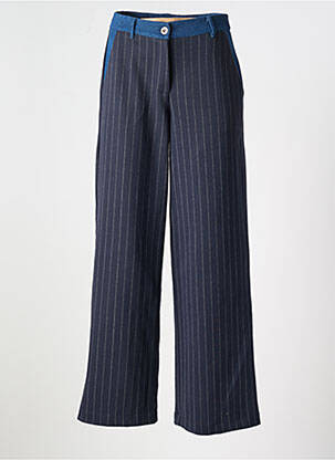 Pantalon flare fermeture zippée sous rabat boutonné bleu MALOKA femme