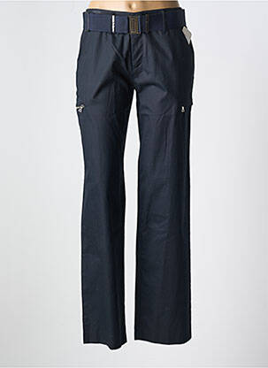 Pantalon droit fermeture zippée sous rabat boutonné bleu VERTIGO femme