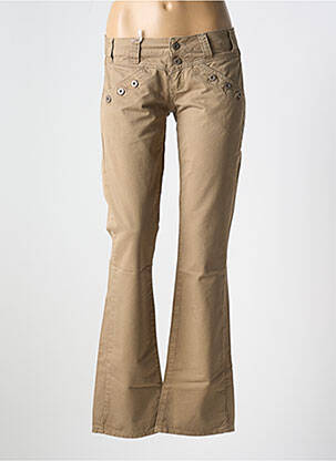 Pantalon droit fermeture zippée sous rabat boutonné beige E.LOCO femme