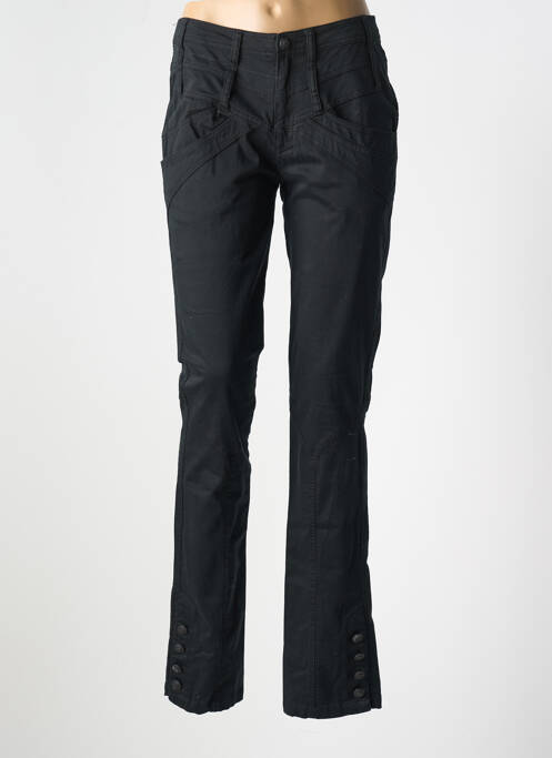Pantalon chino fermeture zippée sous rabat boutonné noir R 867 femme
