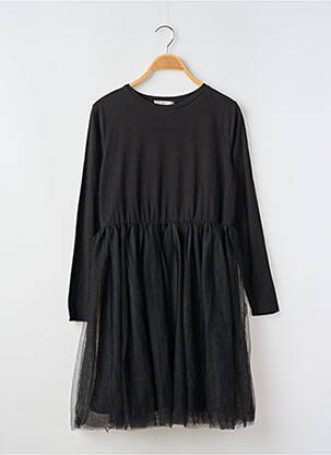 Robe mi-longue col rond manches longues noir MINI MOLLY fille