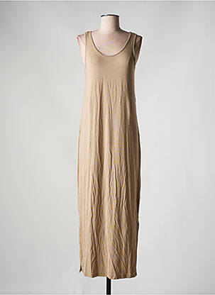 Robe longue coupe fluide fines bretelles beige PIECES femme