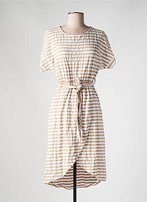 Robe mi-longue imprimé fantaisie manches courtes beige ESTEE BROWN femme