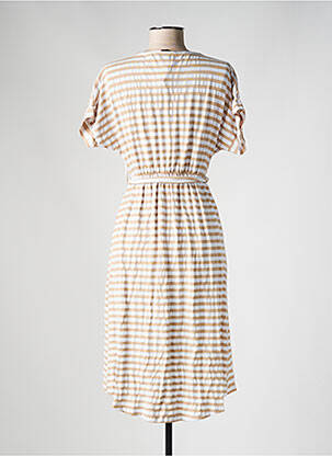 Robe mi-longue imprimé fantaisie manches courtes beige ESTEE BROWN femme