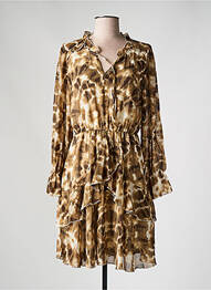 Robe mi-longue coupe fluide manches longues marron FLAMANT ROSE femme