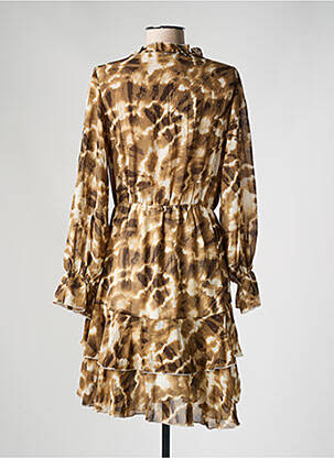 Robe mi-longue coupe fluide manches longues marron FLAMANT ROSE femme