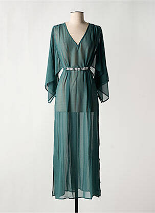 Robe longue tissage crêpe manches 3/4 vert PAIN DE SUCRE femme