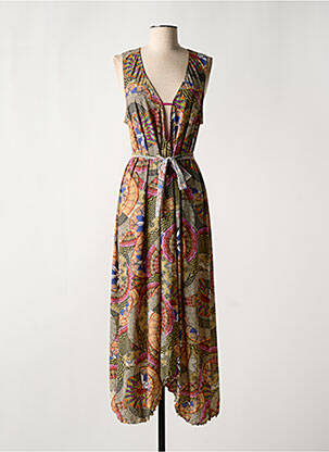 Robe longue imprimé fantaisie sans manche marron PAIN DE SUCRE femme