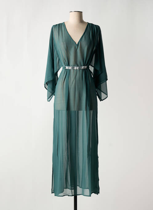 Robe longue tissage crêpe manches 3/4 vert PAIN DE SUCRE femme
