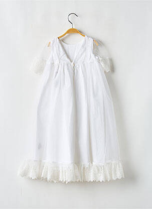 Robe longue col rond manches longues blanc LES PETITS INCLASSABLES fille