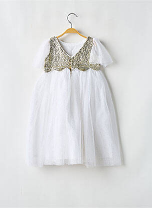 Robe longue manches courtes manches courtes blanc LES PETITS INCLASSABLES fille