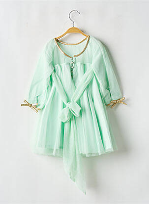 Robe longue col rond manches longues vert LES PETITS INCLASSABLES fille