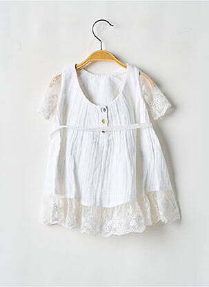 Robe mi-longue manches courtes manches courtes blanc LES PETITS INCLASSABLES fille