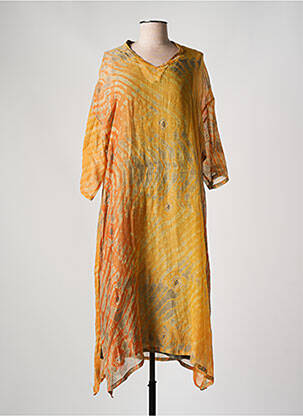 Robe mi-longue coupe fluide manches 3/4 jaune NEERU KUMAR femme