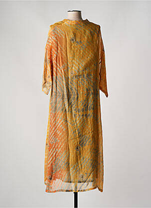 Robe mi-longue coupe fluide manches 3/4 jaune NEERU KUMAR femme