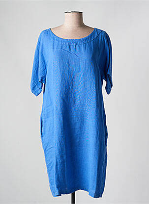 Robe mi-longue tissage crêpe manches courtes bleu 120% LINO femme
