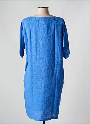 Robe mi-longue tissage crêpe manches courtes bleu 120% LINO femme