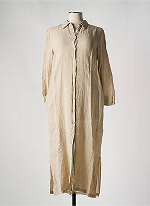 Robe longue manches longues manches longues beige 120% LINO femme