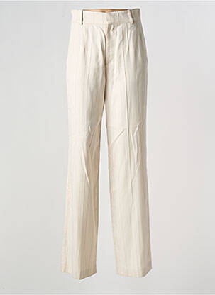 Pantalon droit tissage popeline taille haute beige DMN femme