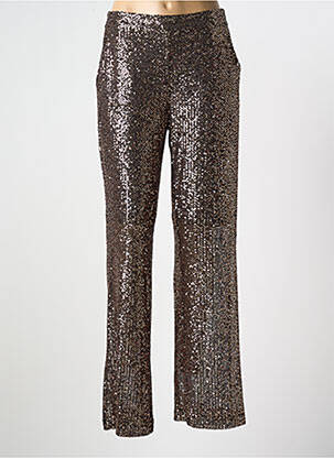 Pantalon flare fermeture zippée sous rabat avec crochet taille normale marron MKT STUDIO femme