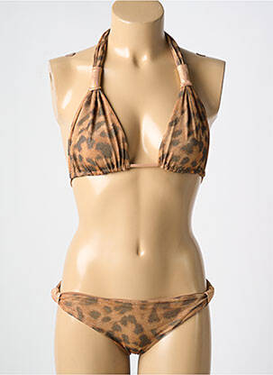 Maillot de bain 2 pièces stretch haut triangles marron CARIOCA femme