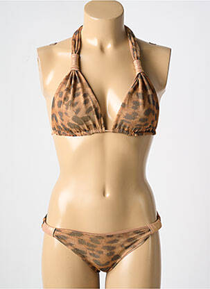 Maillot de bain 2 pièces stretch haut triangles marron CARIOCA femme