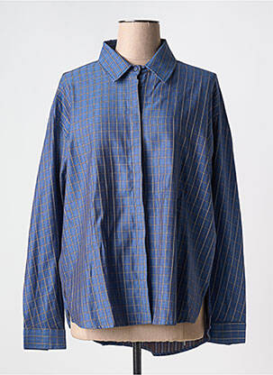 Chemisier tissage popeline manches longues bleu ANDREA LEV femme