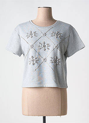 Sweat-shirt maille semi-opaque manches courtes gris SOUVENIR femme