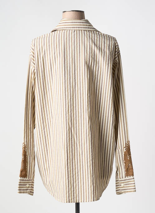 Chemisier tissage popeline manches longues marron CLARAMONTE femme