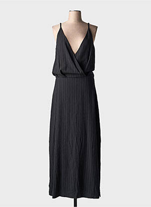 Robe longue tissage crêpe fines bretelles noir SOUVENIR femme