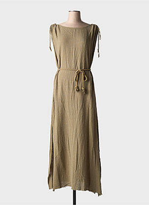 Robe longue tissage crêpe sans manche vert MAISON SAINT JULIEN femme